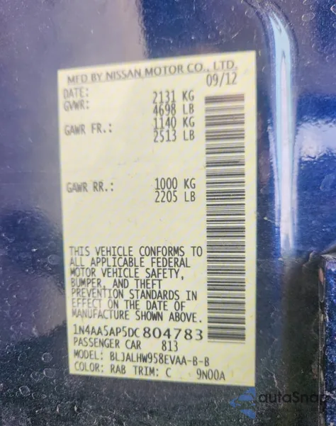 2013 Nissan Maxima S from USA, damaged, VIN 1N4AA5AP5DC804783